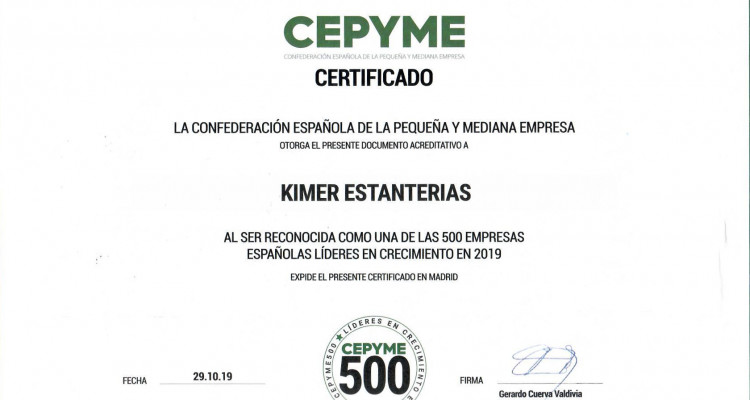 Kimer, certificada como una de las 500 empresas líderes en crecimiento.-Informations